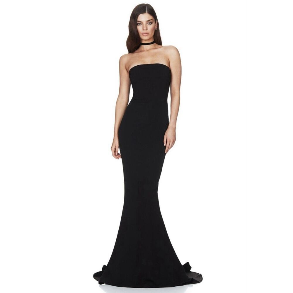 NOOKIE Angelina Gown Black Strapless Dress‎ XS Mermaid Hem Wedding Prom Formal